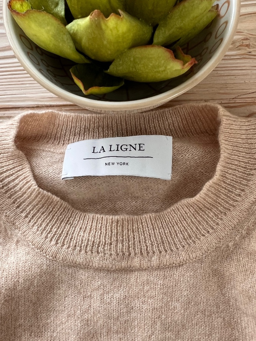 La Ligne Cashmere Sweater Beige Cream Stripe Crewneck Size M Soft Minimalist Coa